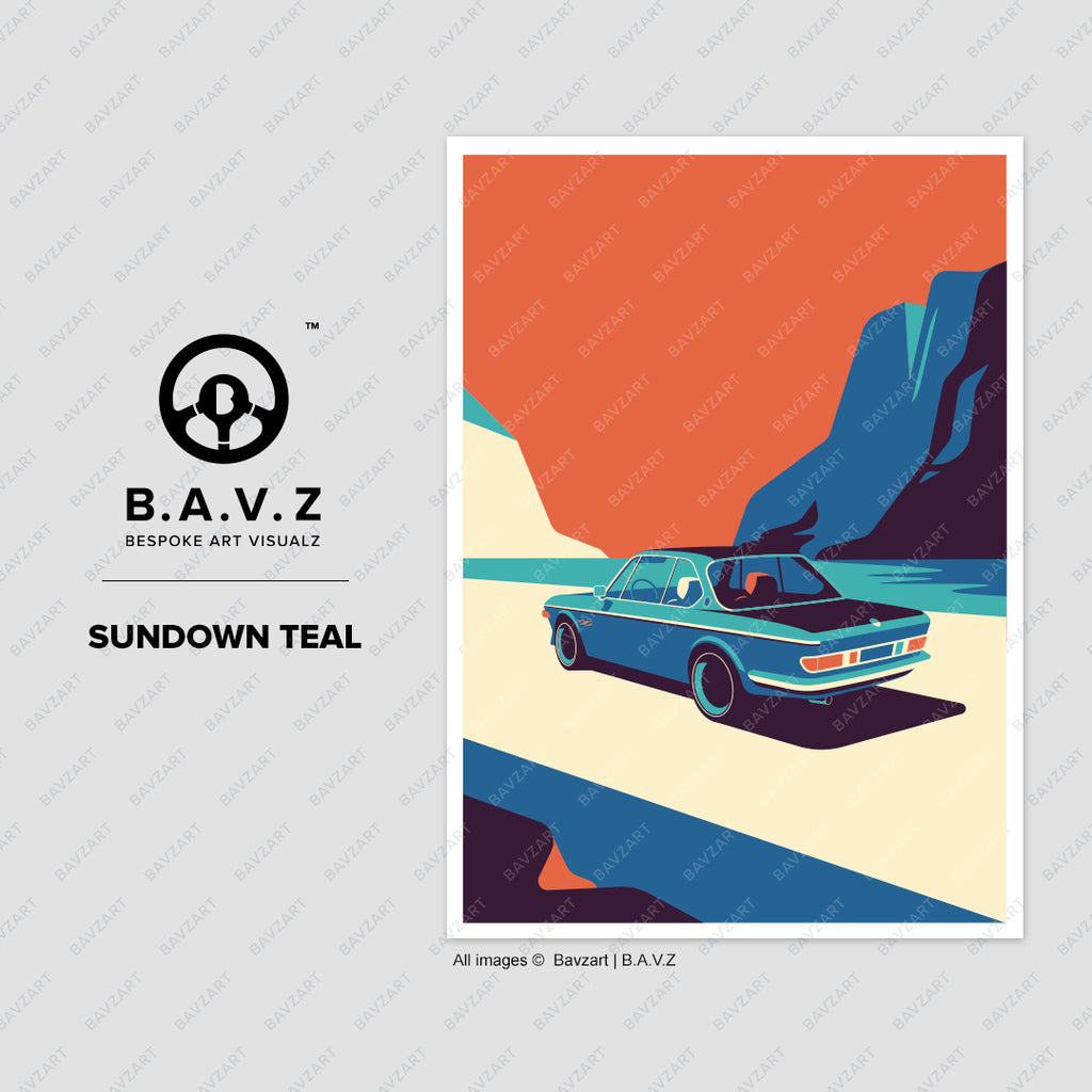 BMW classic e9 sundown teal wall art
