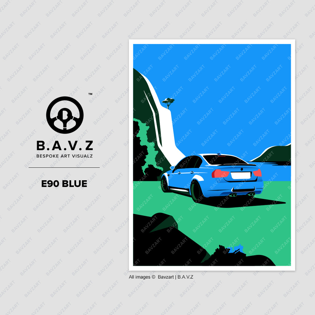 Alone with BMW M3 e90 sedan blue wall art