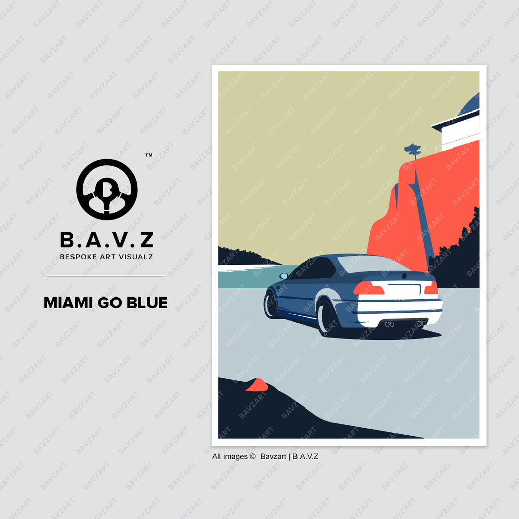 BMW M3 miami go blue wall art