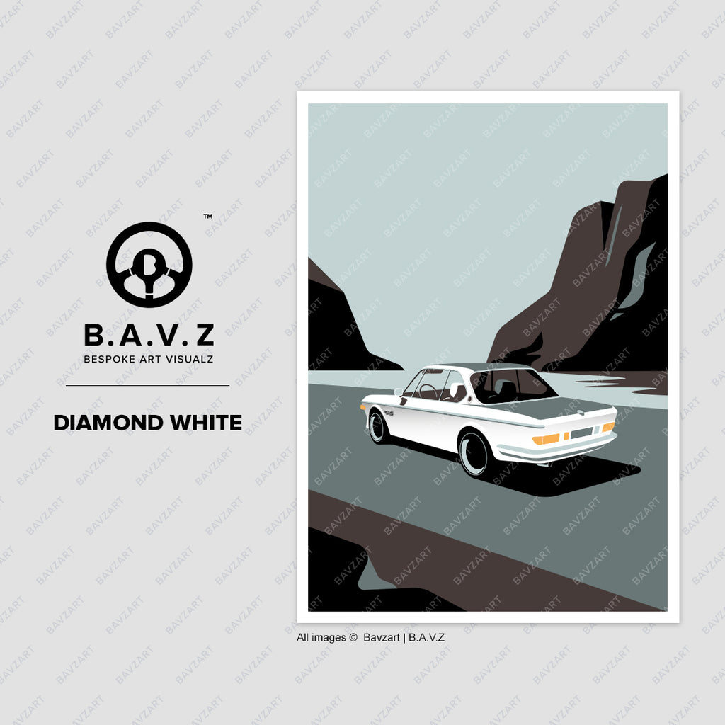 BMW classic e9 diamond white wall art