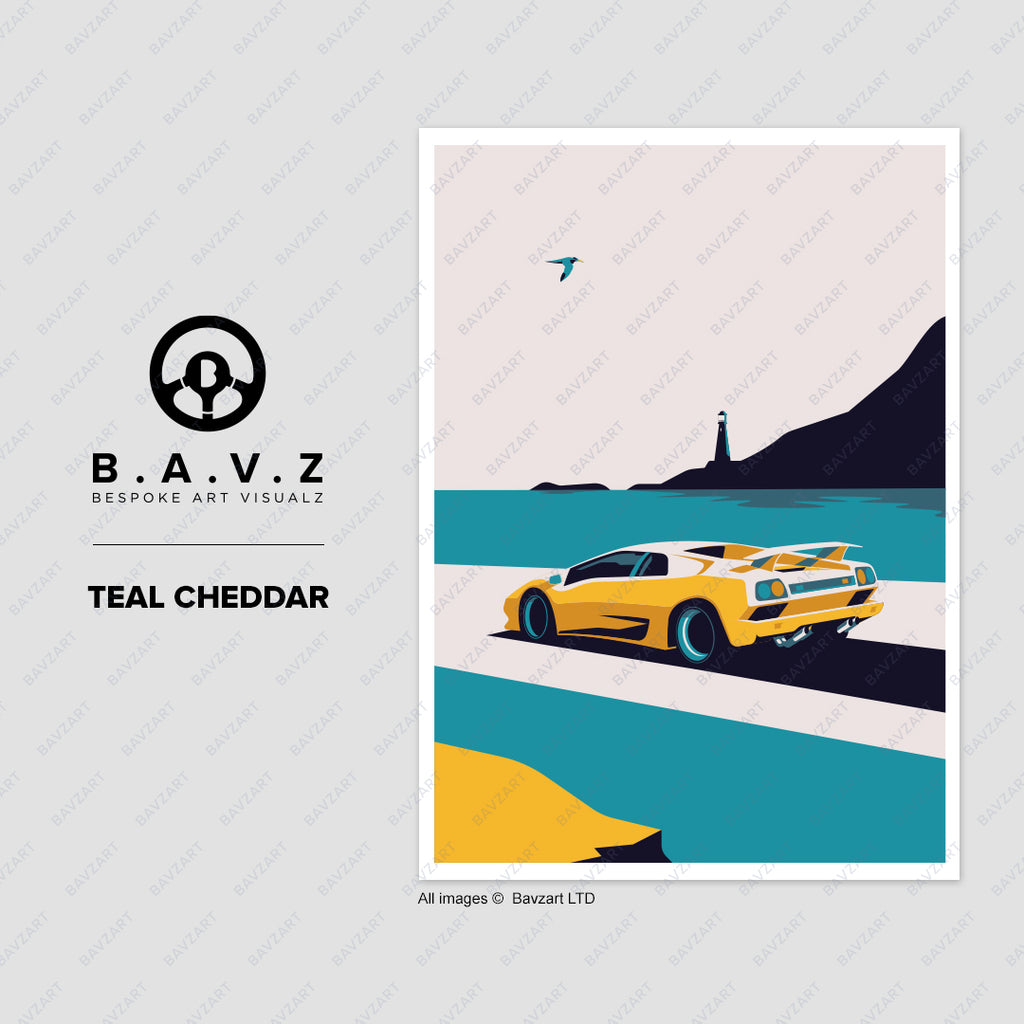 Lamborghini Diablo teal cheddar wall art
