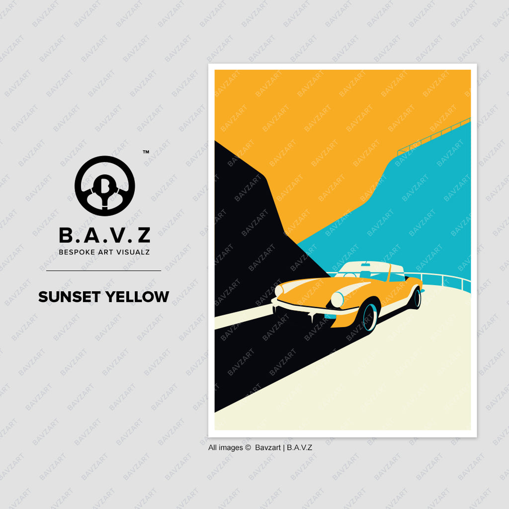 Cliff in my Triumph Spitfire - sunset yellow wall art