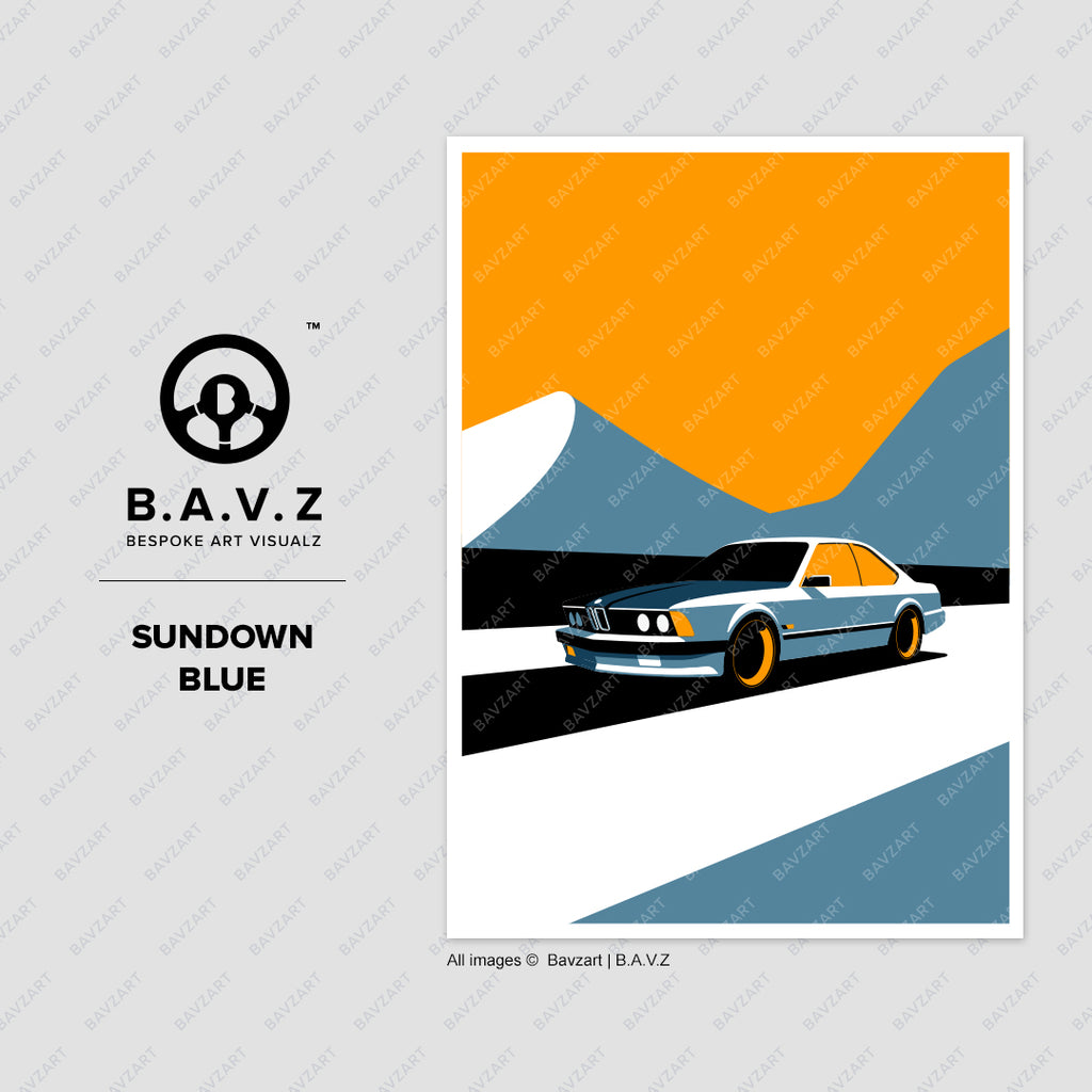 BMW e24 6 series sundown bluew wall art
