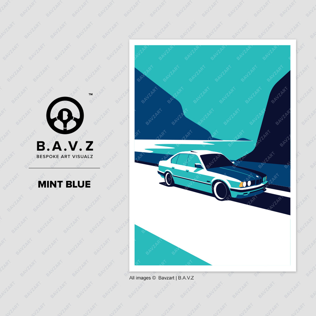 BMW e34 mint blue wall art