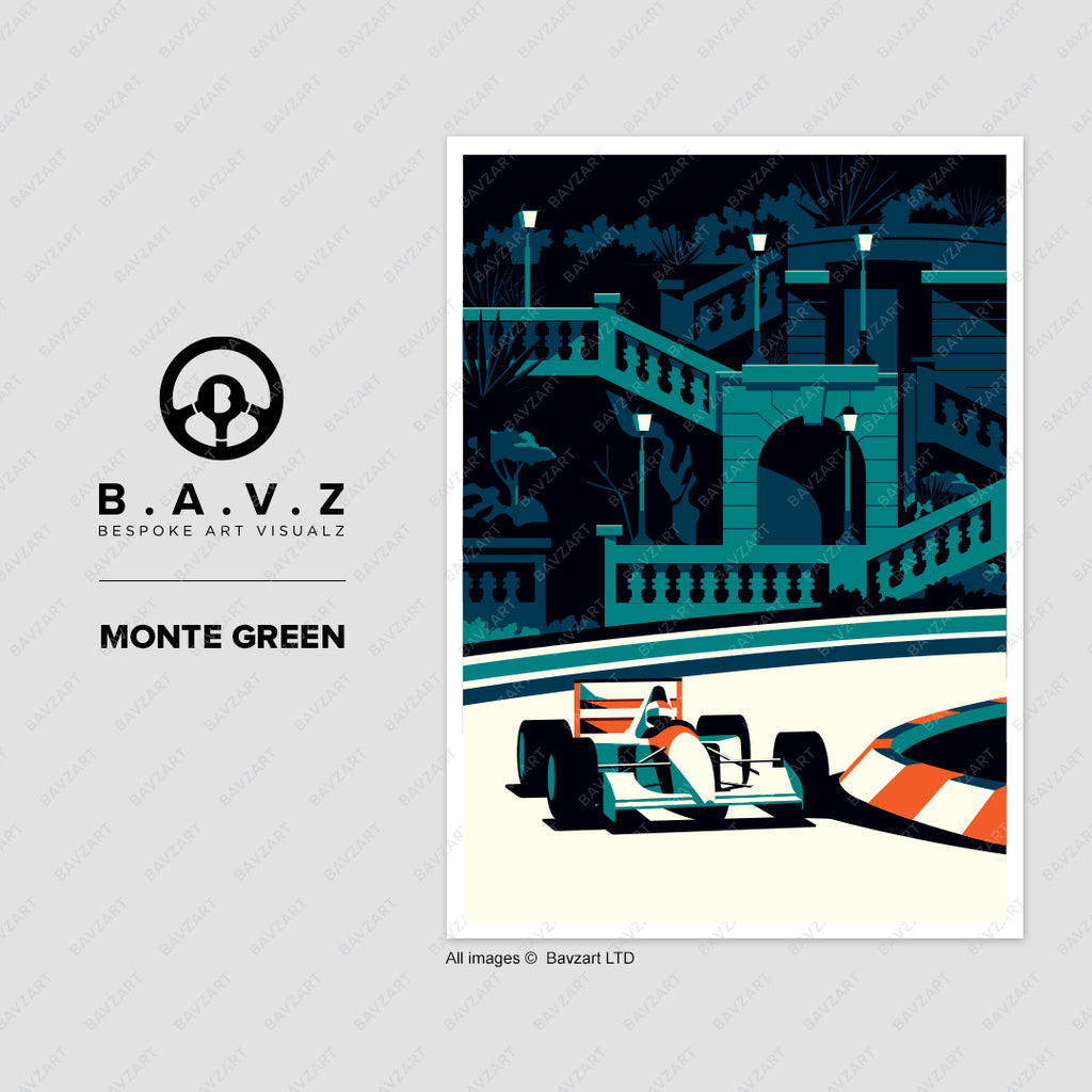 F1 Monte Carlo classic print monte green car art