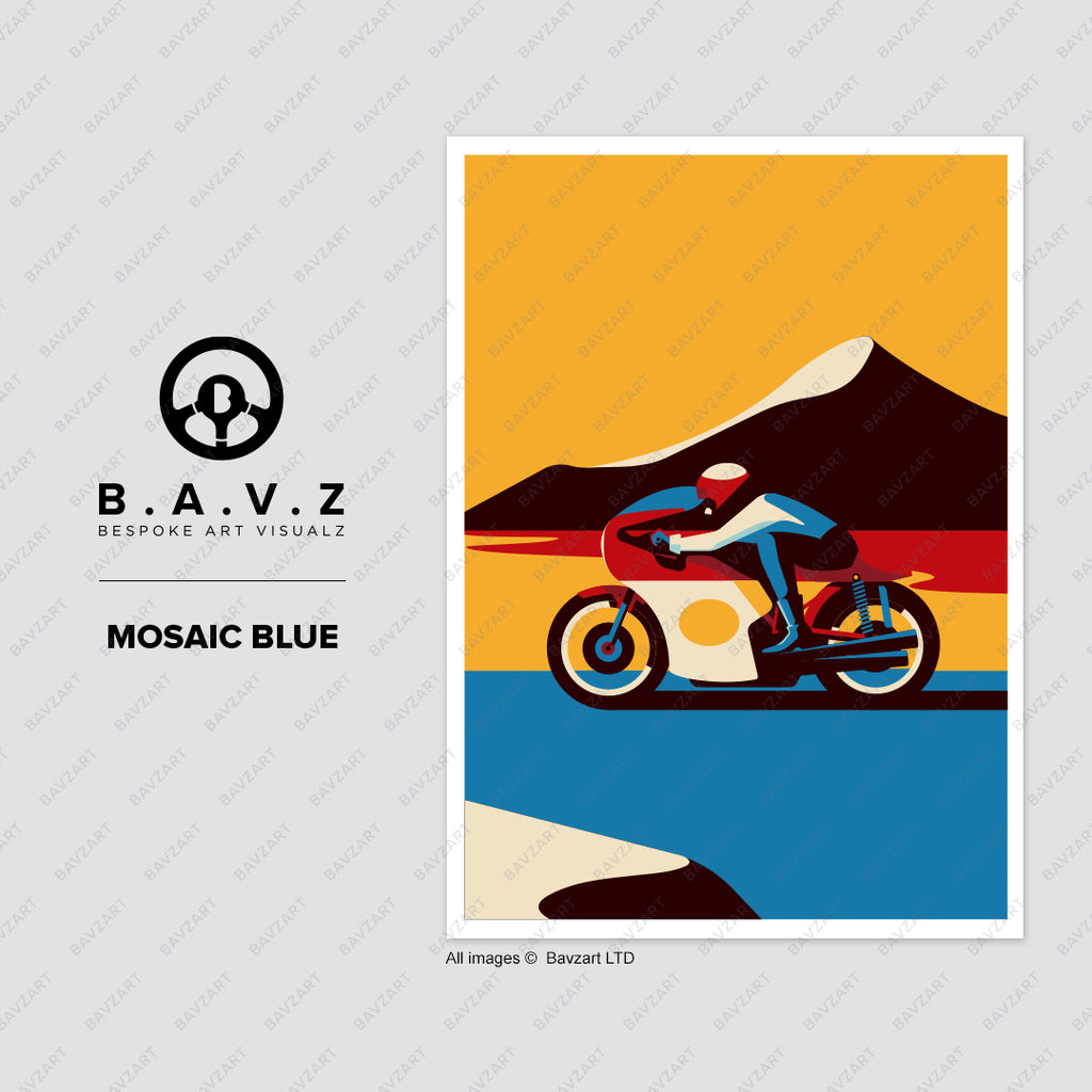 Agusta classic motorbike mosaic blue wall art