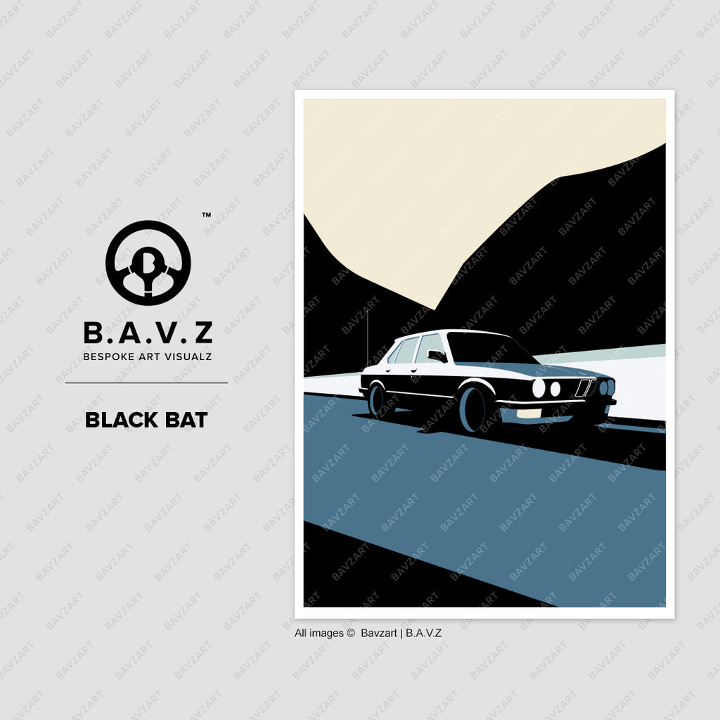 Crusing in My BMW e28 - black bat wall art