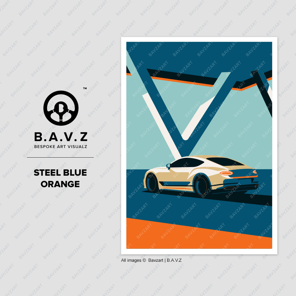 Mighty V8 Bentley GT steel blue orange wall art