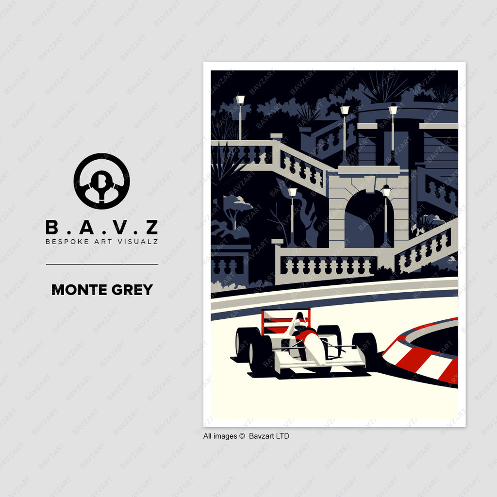 F1 Monte Carlo classic print monte grey car art